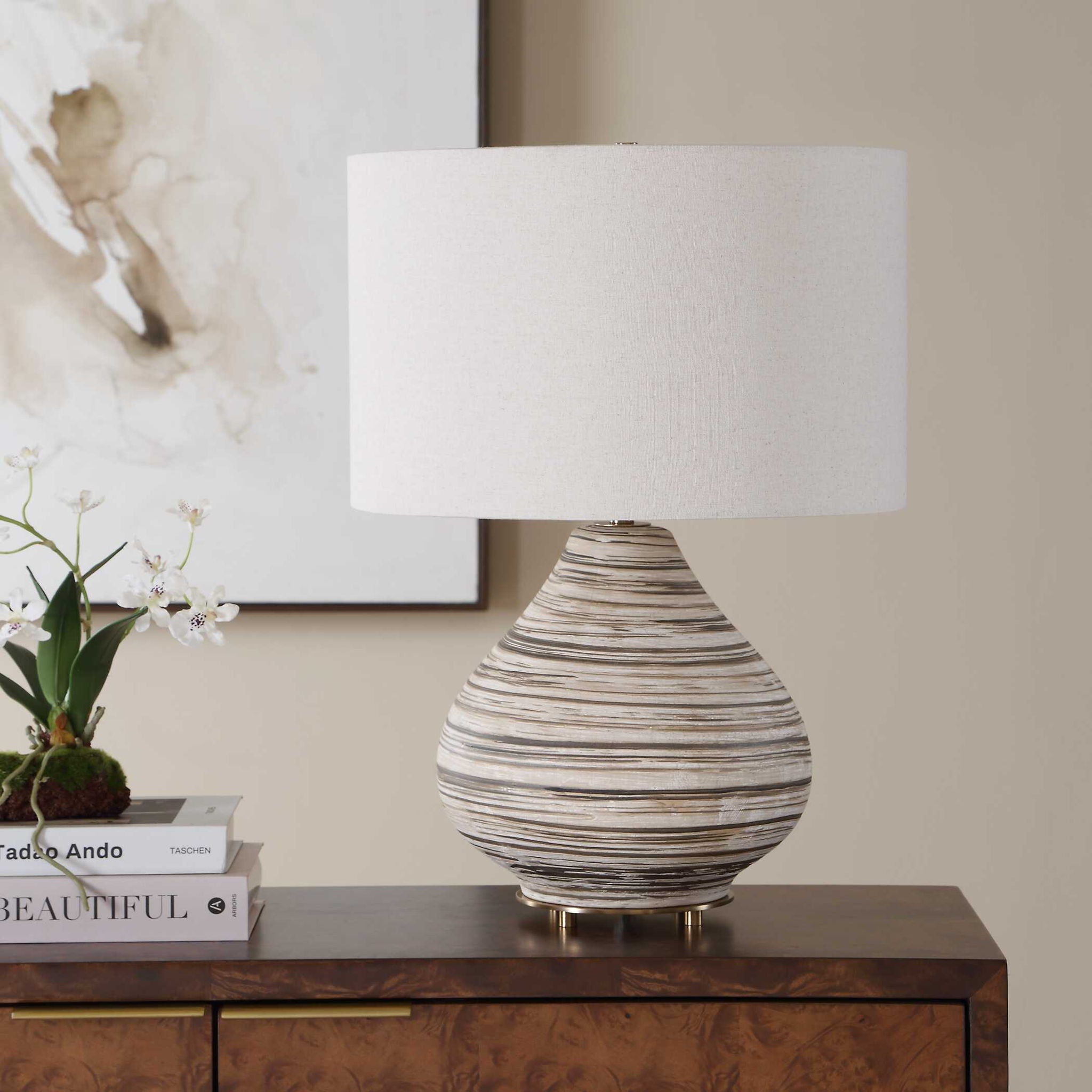 Azura - Horizontal Line Table Lamp - Brown / Gray / White