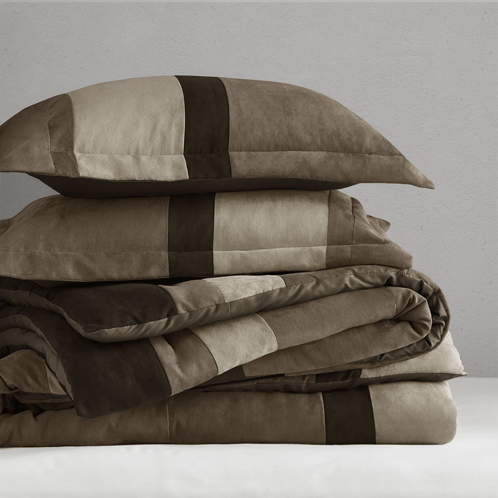 Boulder Stripe - Full/Queen Pieced Comforter Set - Brown