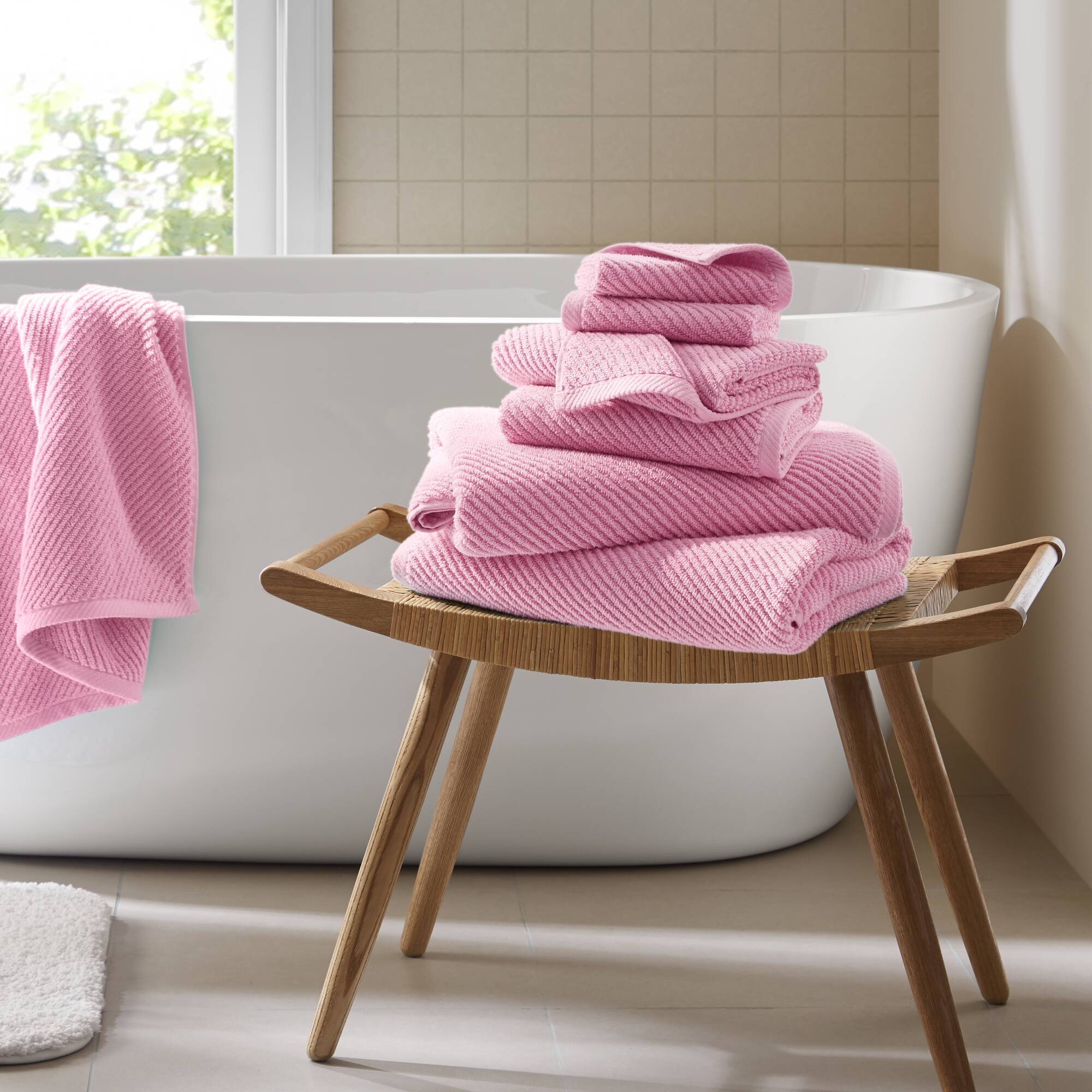 Diagonal Ribbed - 6 Piece Towels Set - Pink