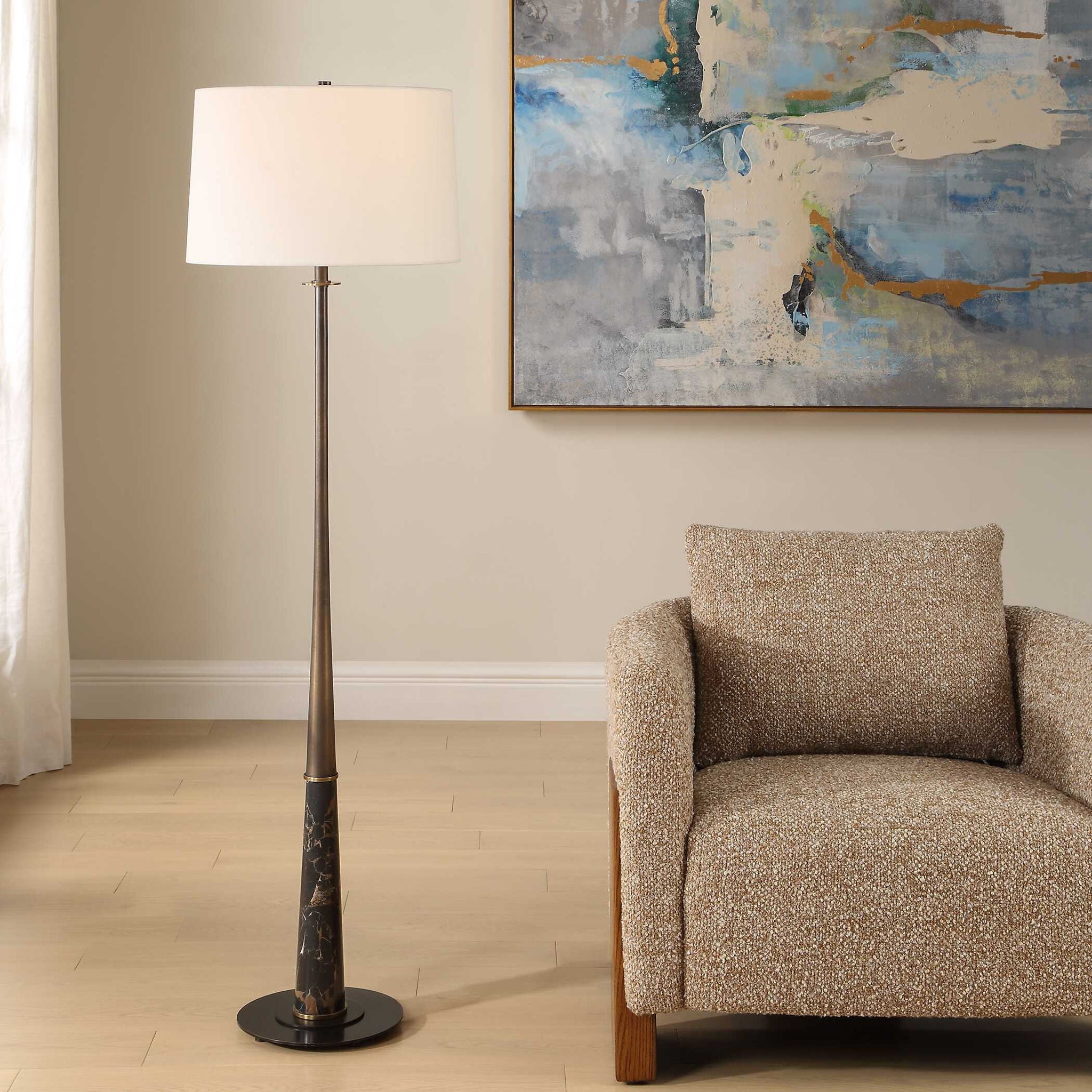 Tallarico - Brass & Marble Floor Lamp - Black / Bronze / Brown