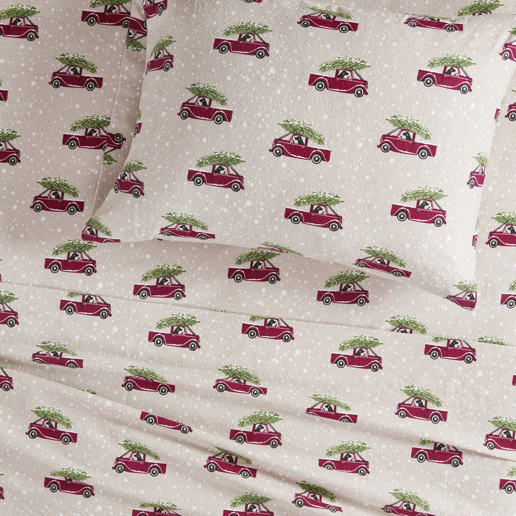 Flannel - Full Sheet Set - Tan Cars