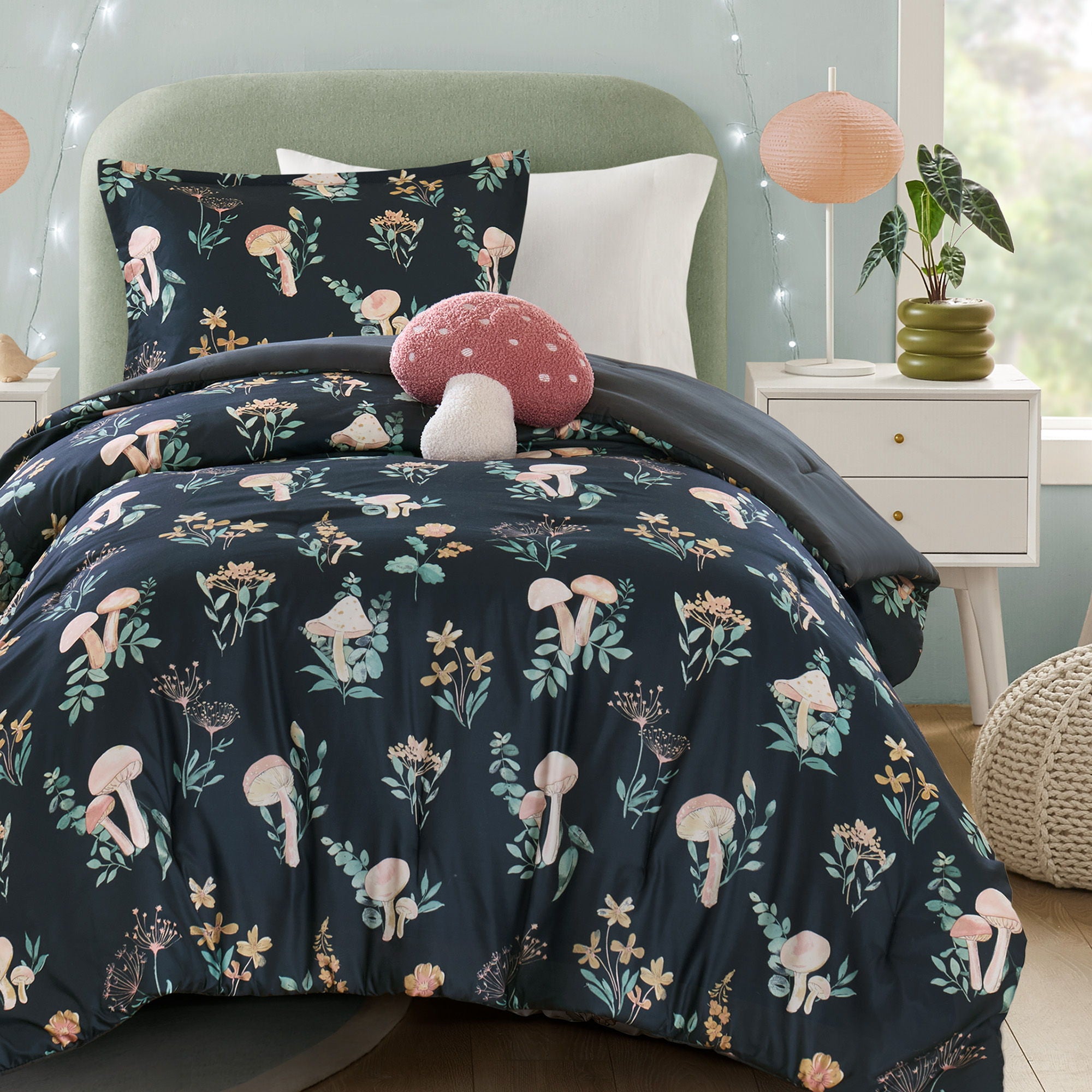 Gwen - Twin/Twin XL Mushroom Garden Comforter Set - Navy