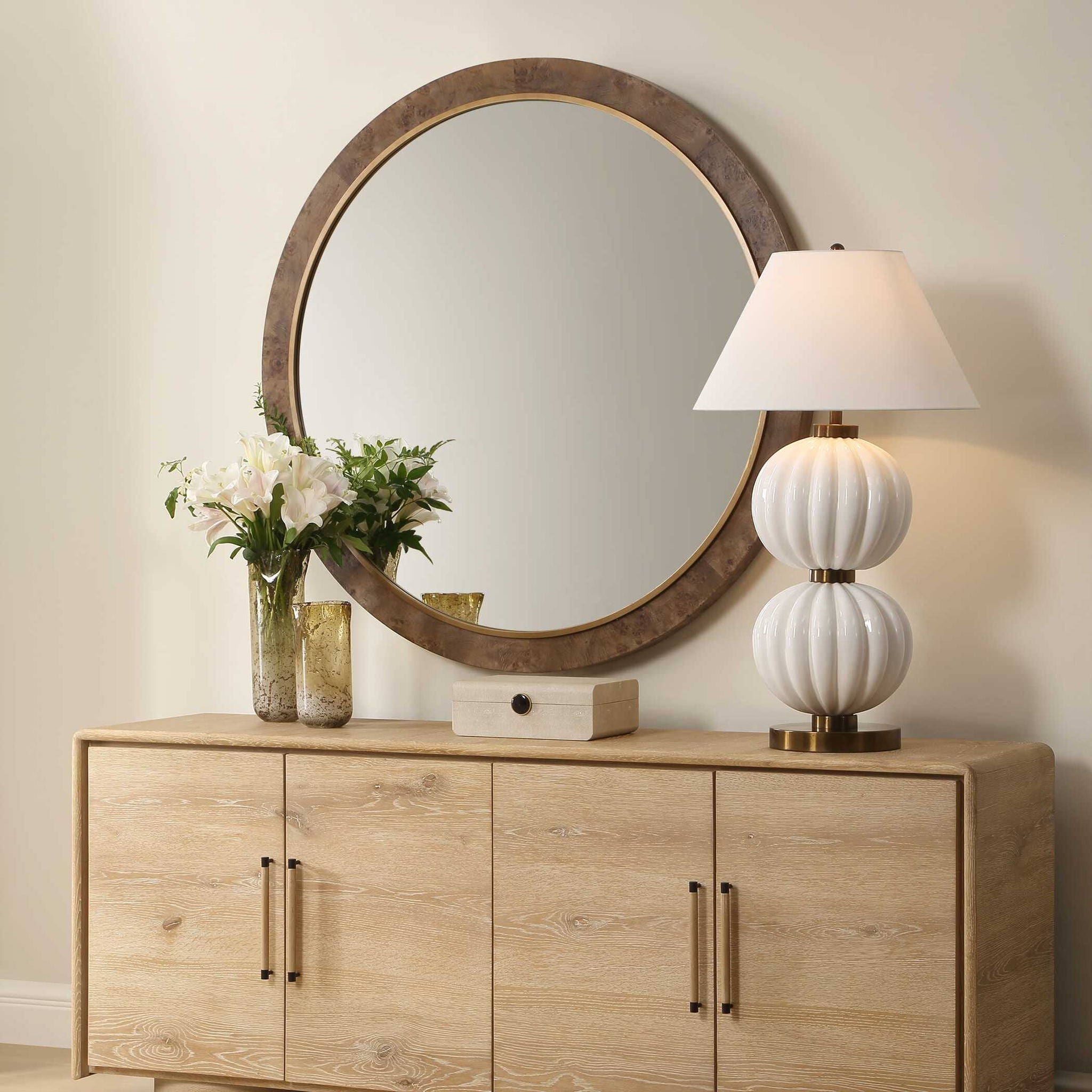 Cleveland - Round Burl Wood Mirror - Woodtone