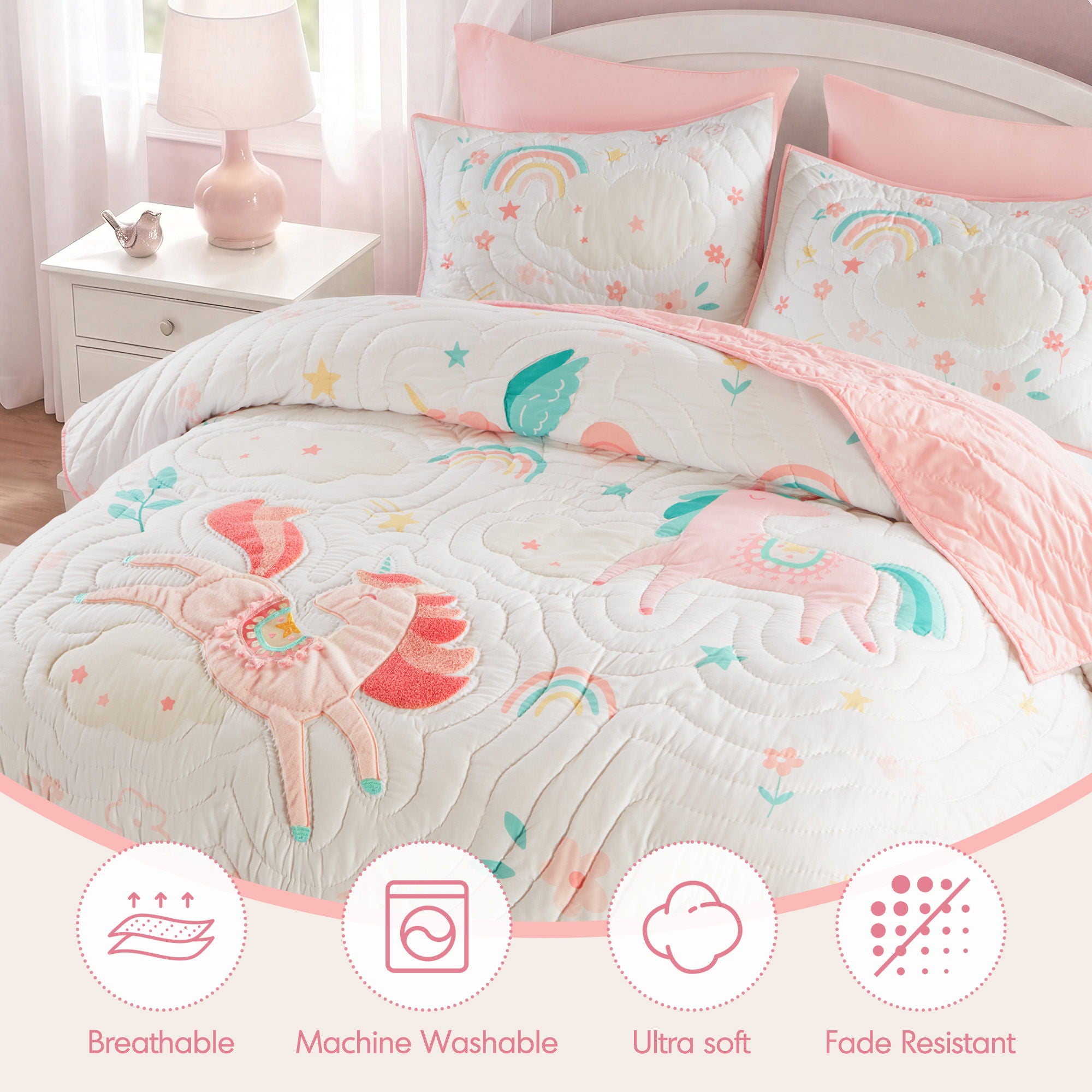 Unicorn Dream - Queen Quilt Set - Pink
