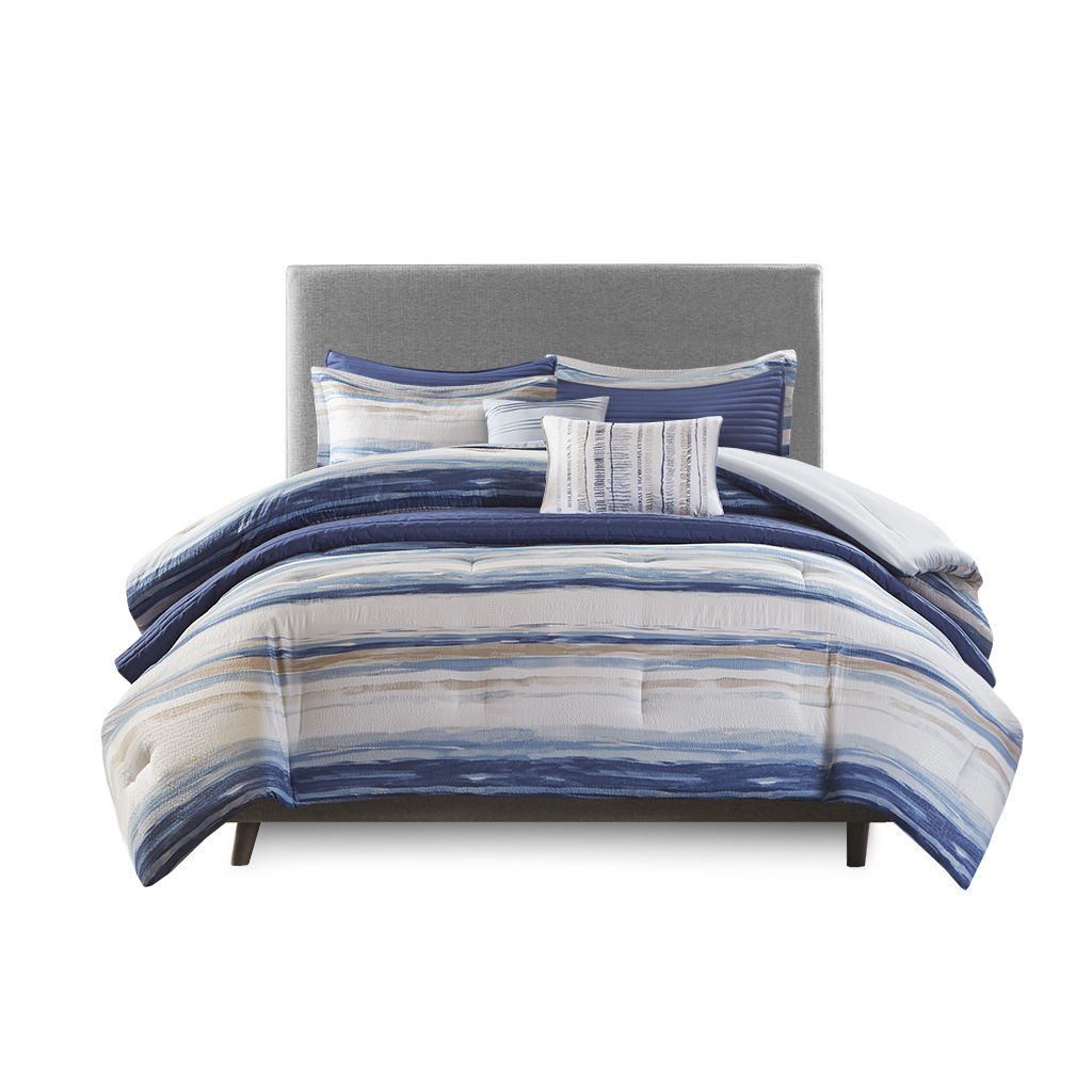 Marina - 8 Piece Printed Comforter And Coverlet Set Collection - Blue