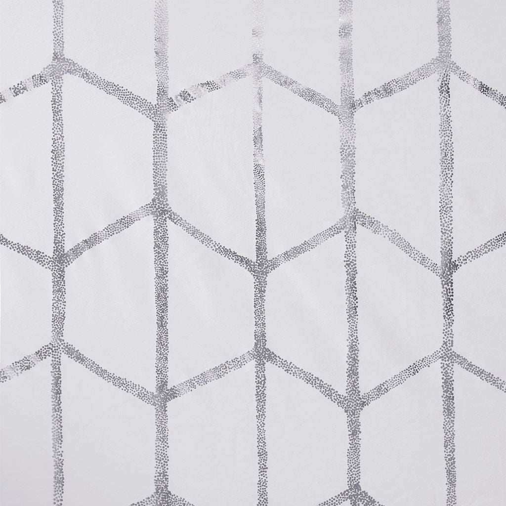Raina - 63" Total Blackout Metallic Print Grommet Top Curtain Panel - White / Silver