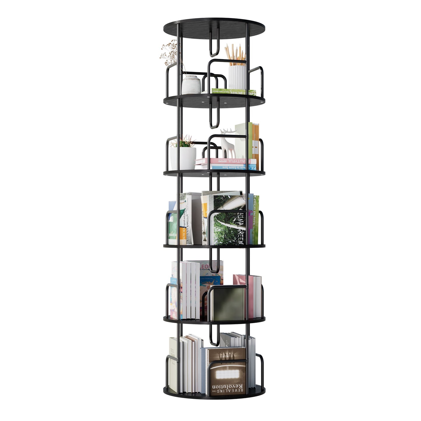 Rotating Bookshelf Tower 5 Tier Spinning 360 Degree Revolving Storage Shelf