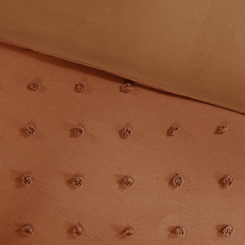 Brooklyn - Cotton Jacquard Twin Duvet Cover Set With Euro Shams and Throw Pillows - Rust
