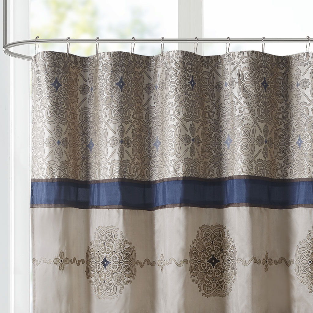 Donovan - Embroidered Shower Curtain - Navy