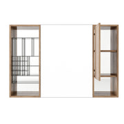 Wall Mounted Bathroom Mirror Cabinet & Adjustable Shelves Storage Cabinet - Imitative Oak