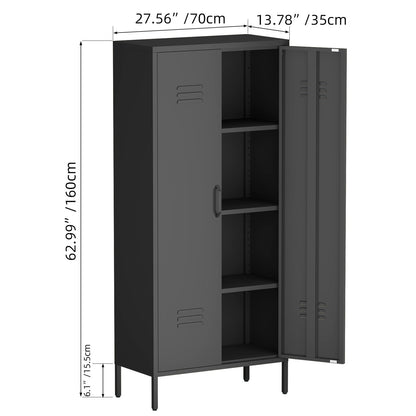 Storage Locker Cabinet With Adjustable Shelves Durable Construction With Breathable Design And Easy Assembly - Black