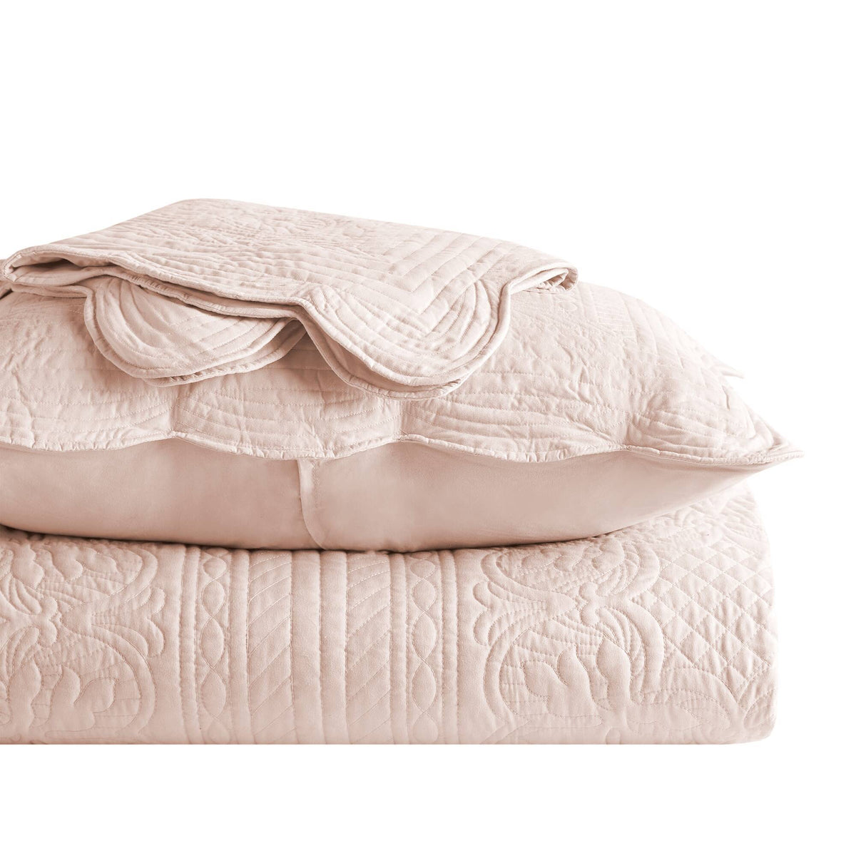 Tuscany - King 3 Piece Reversible Scalloped Edge Coverlet Set - Blush