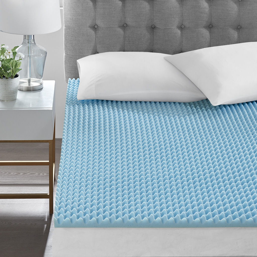 Full Gel Memory Foam All Season Reversible Hypoallergenic Cooling Mattress Topper - Blue