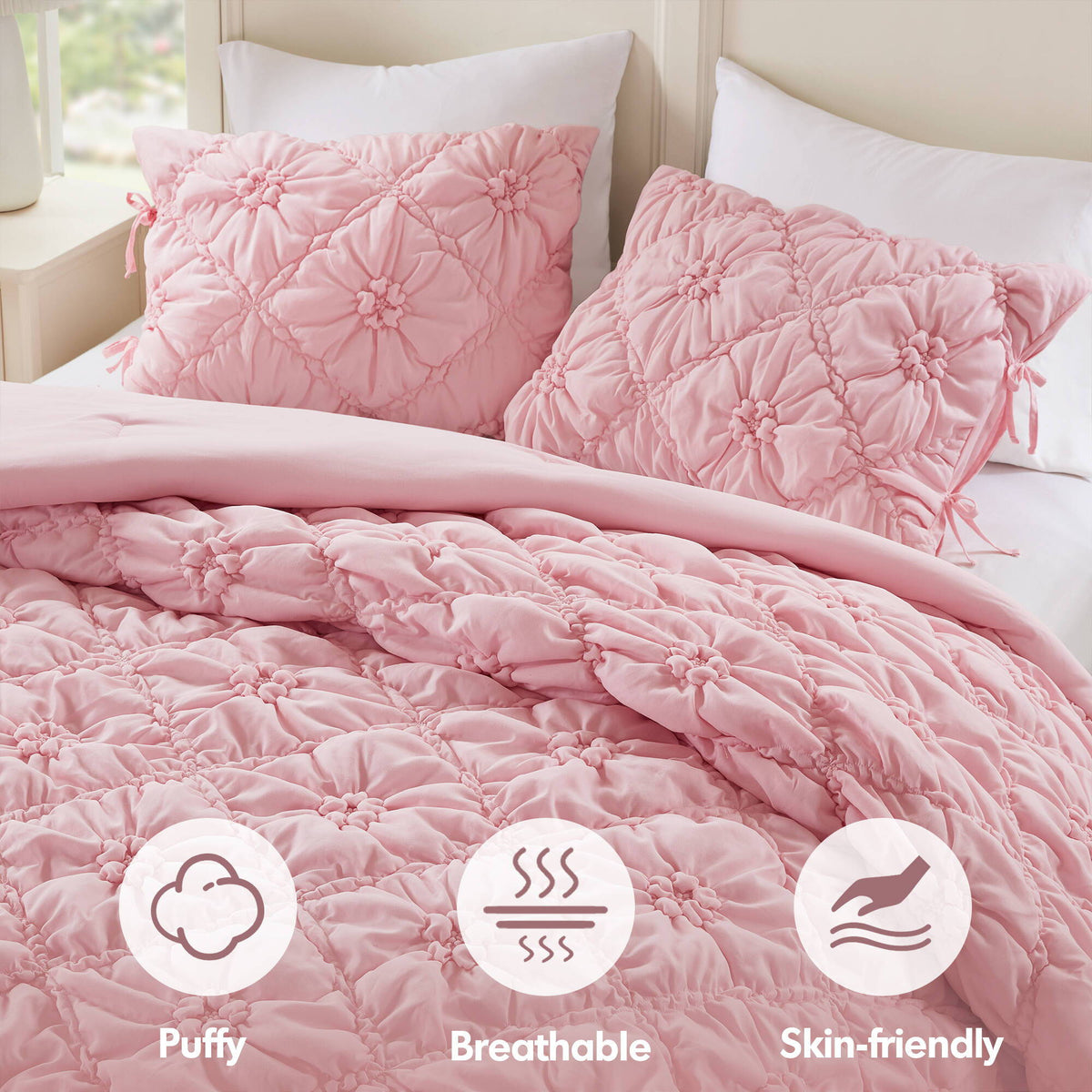 Lily - King 3 Piece Comforter Set - Pink
