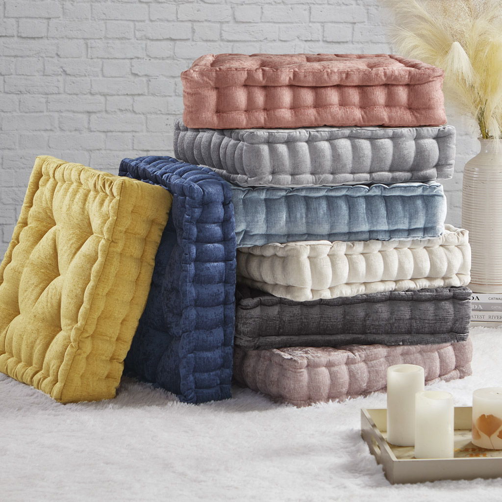 Azza - Poly Chenille Square Floor Pillow Cushion Compress Pack - Dusty Peach