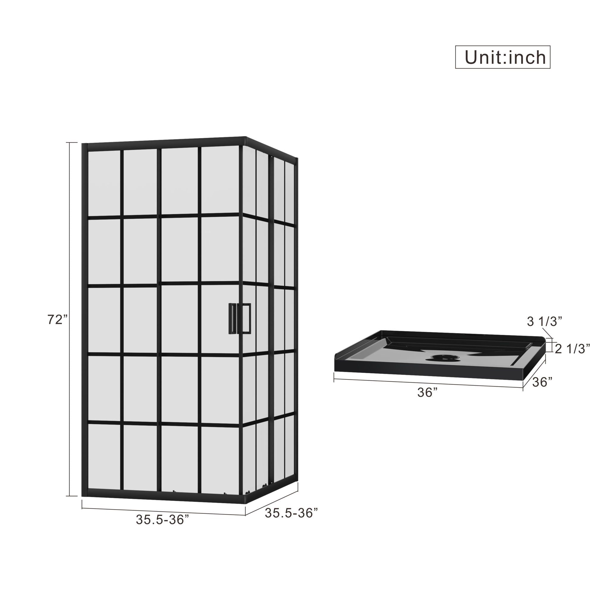 Corner Shower Enclosure, Double Sliding Door, Base - Matte Black