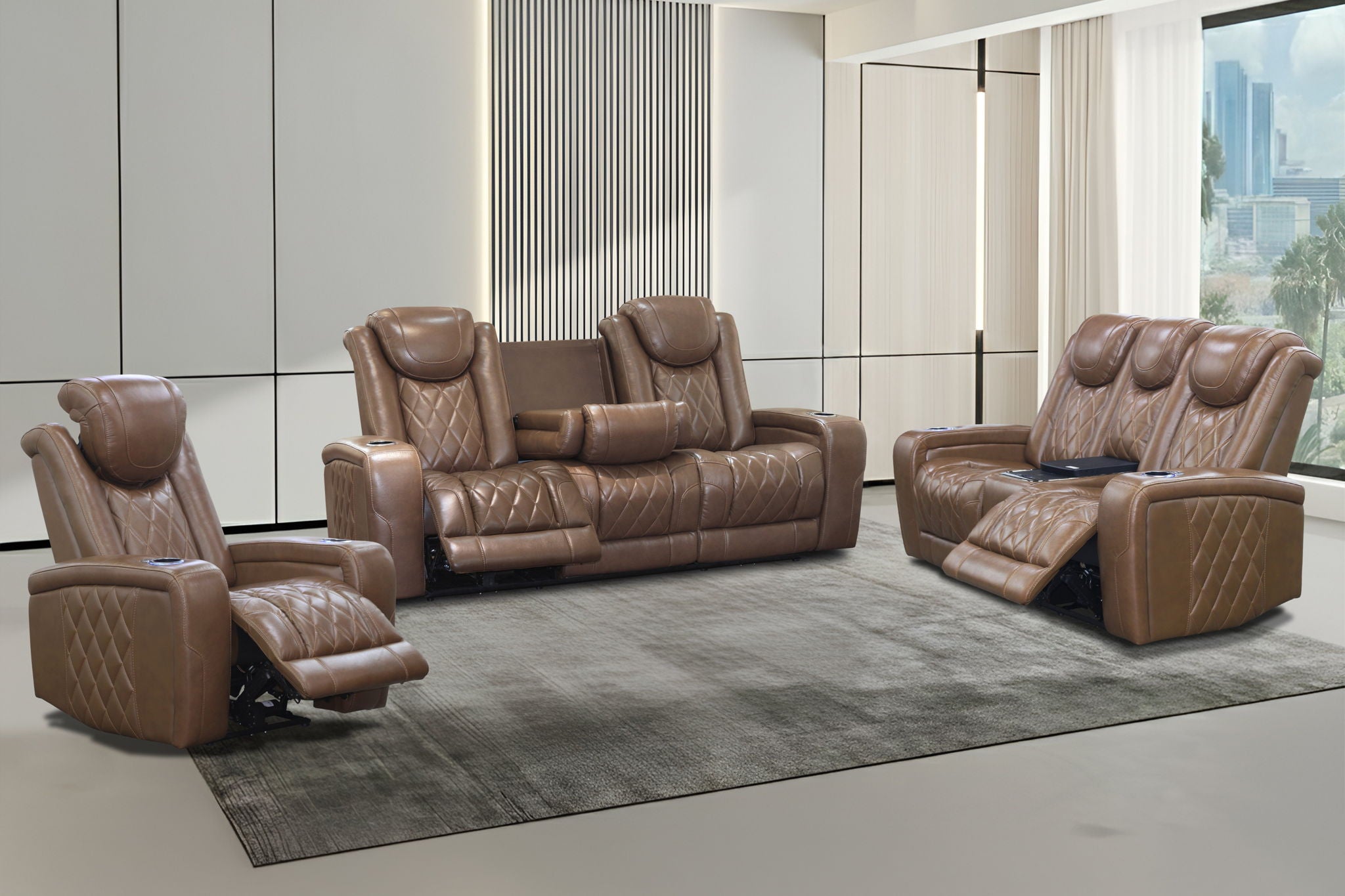 Dorian - Reclining Leather Sofa With Power Headrest And Footrest - Brown