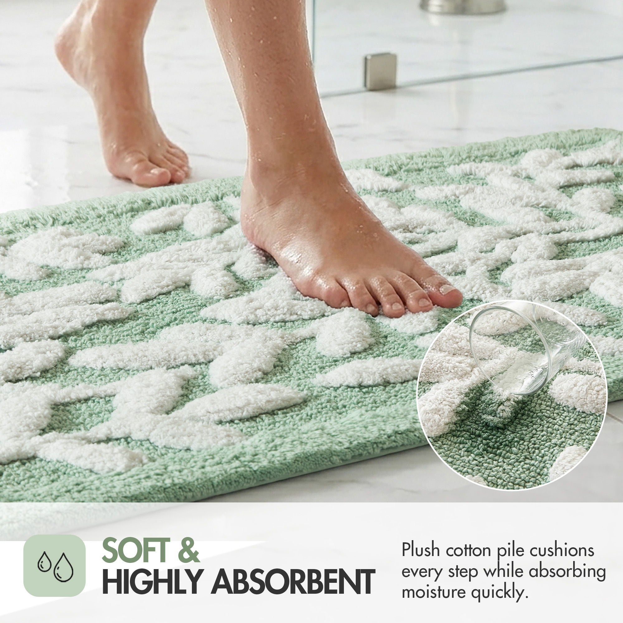 Serene - 60" x 24" Cotton Tufted Bath Rug - Sage Green