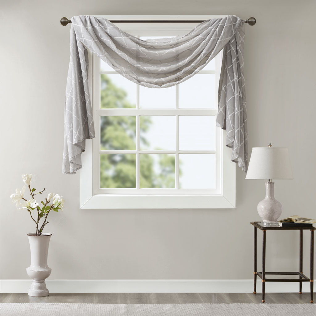 Irina - Diamond Sheer Embroidered Window Scarf - Gray