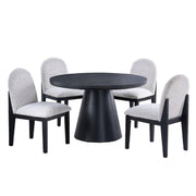 5 Piece Round Dining Set With With Chairs - Black / White