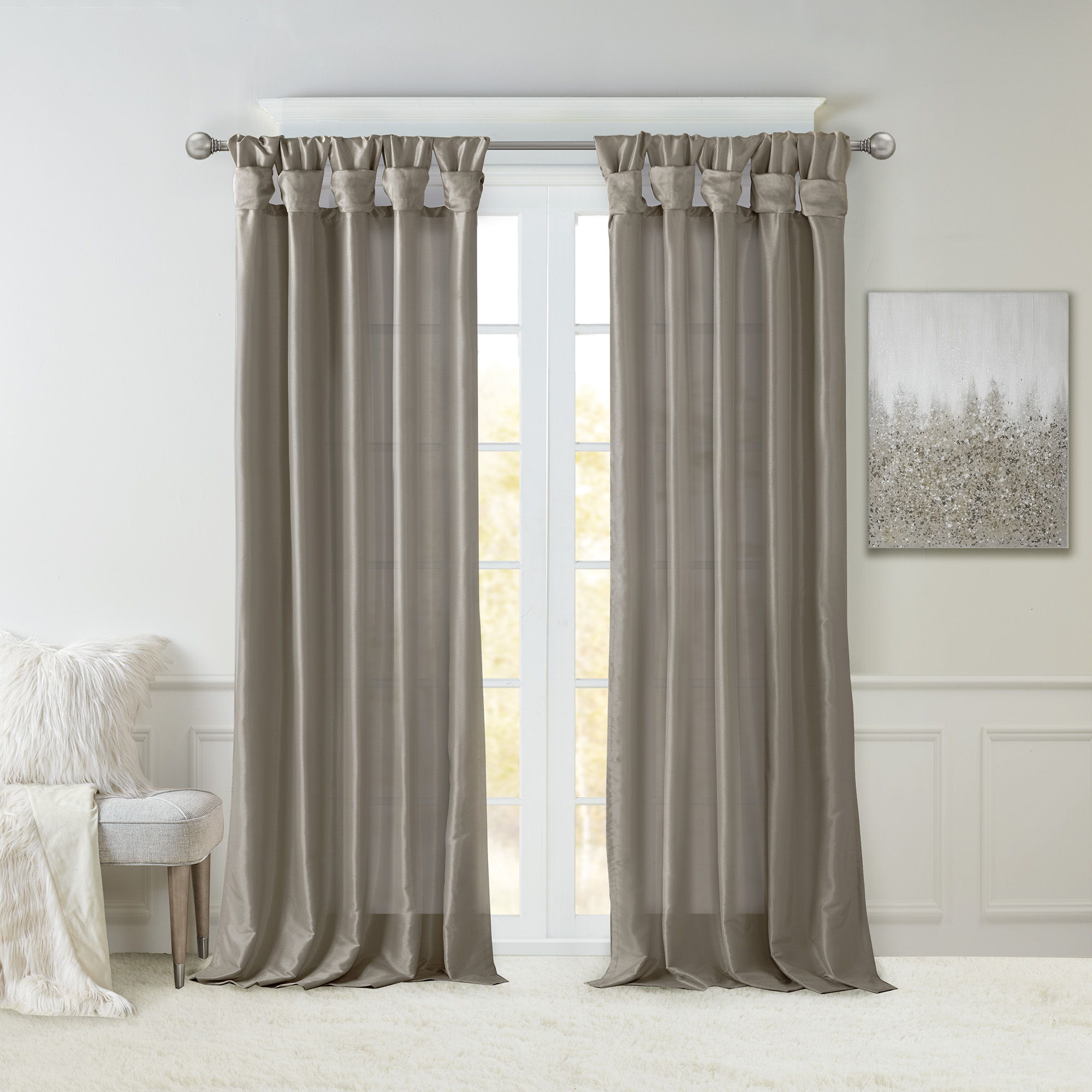 Emilia - 120" Twist Tab Lined Window Curtain - Pewter