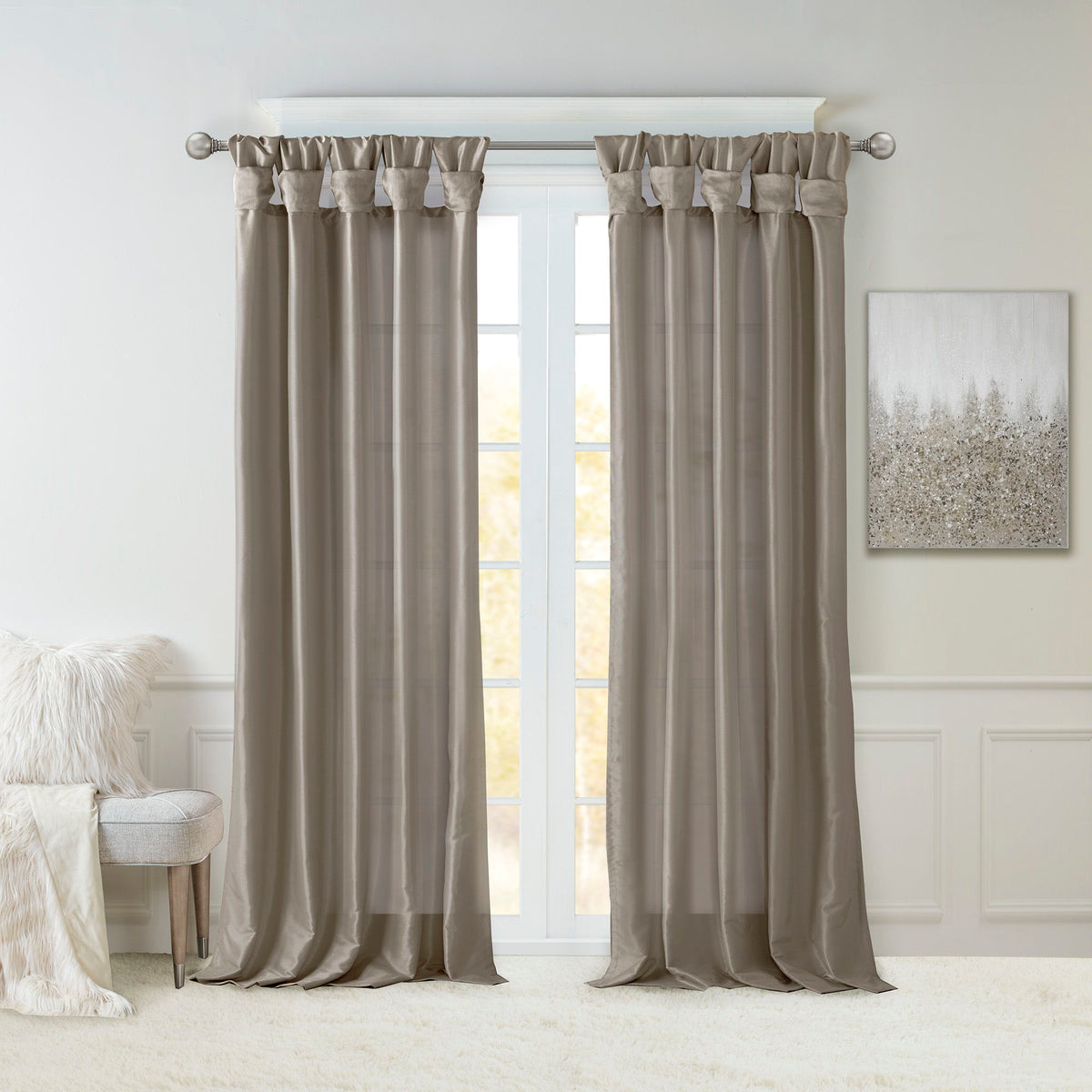 Emilia - 108" Twist Tab Lined Window Curtain - Pewter