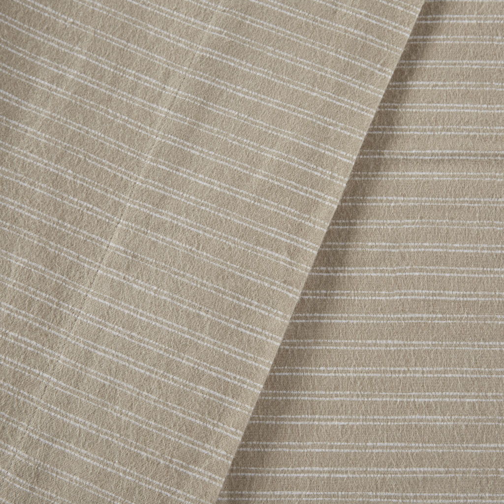 Oversized Cotton Flannel - 4 Piece Queen Sheet Set - Beige / White Stripes