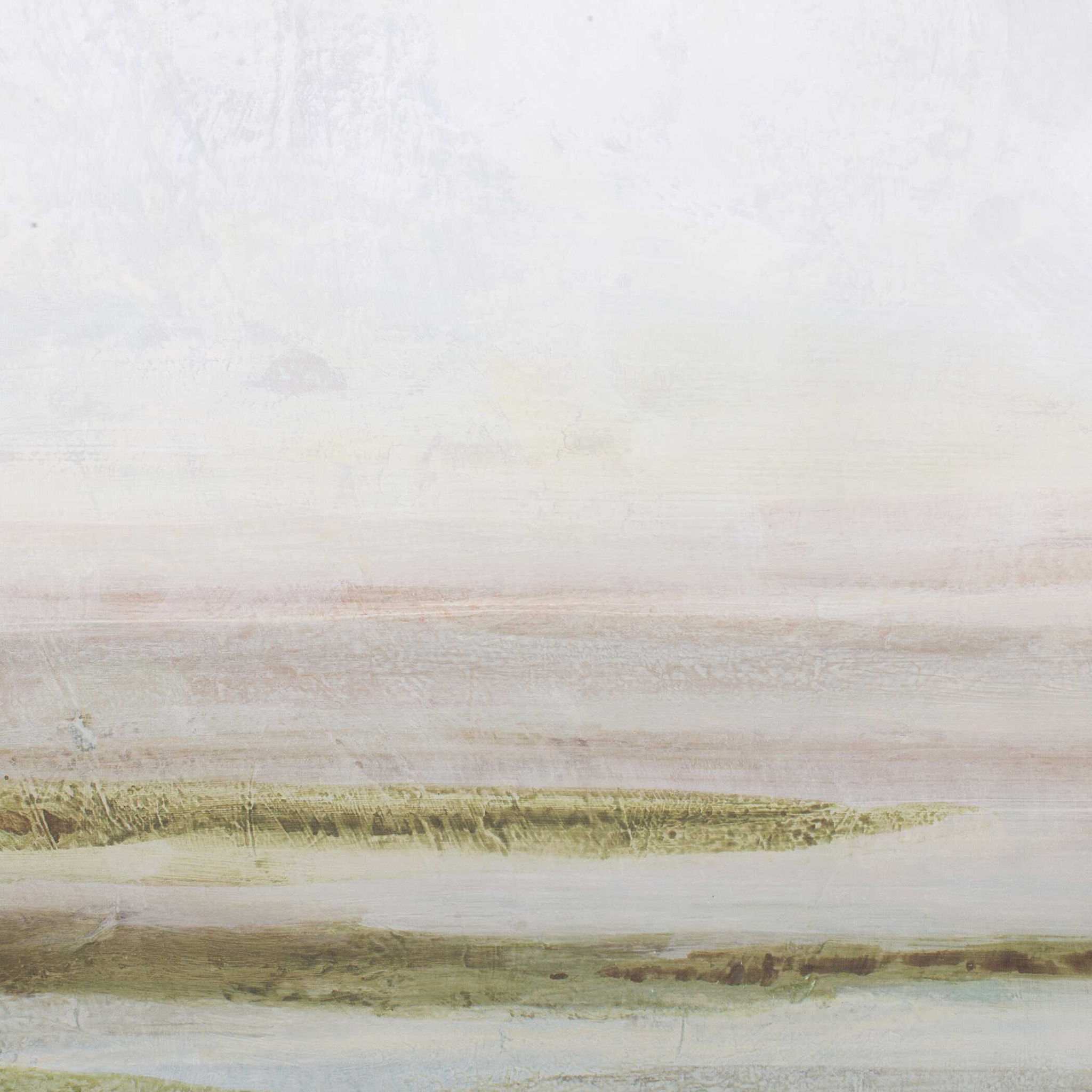 Hazy Lake - Framed Landscape Art - Gold / Gray / Green / Light Blue