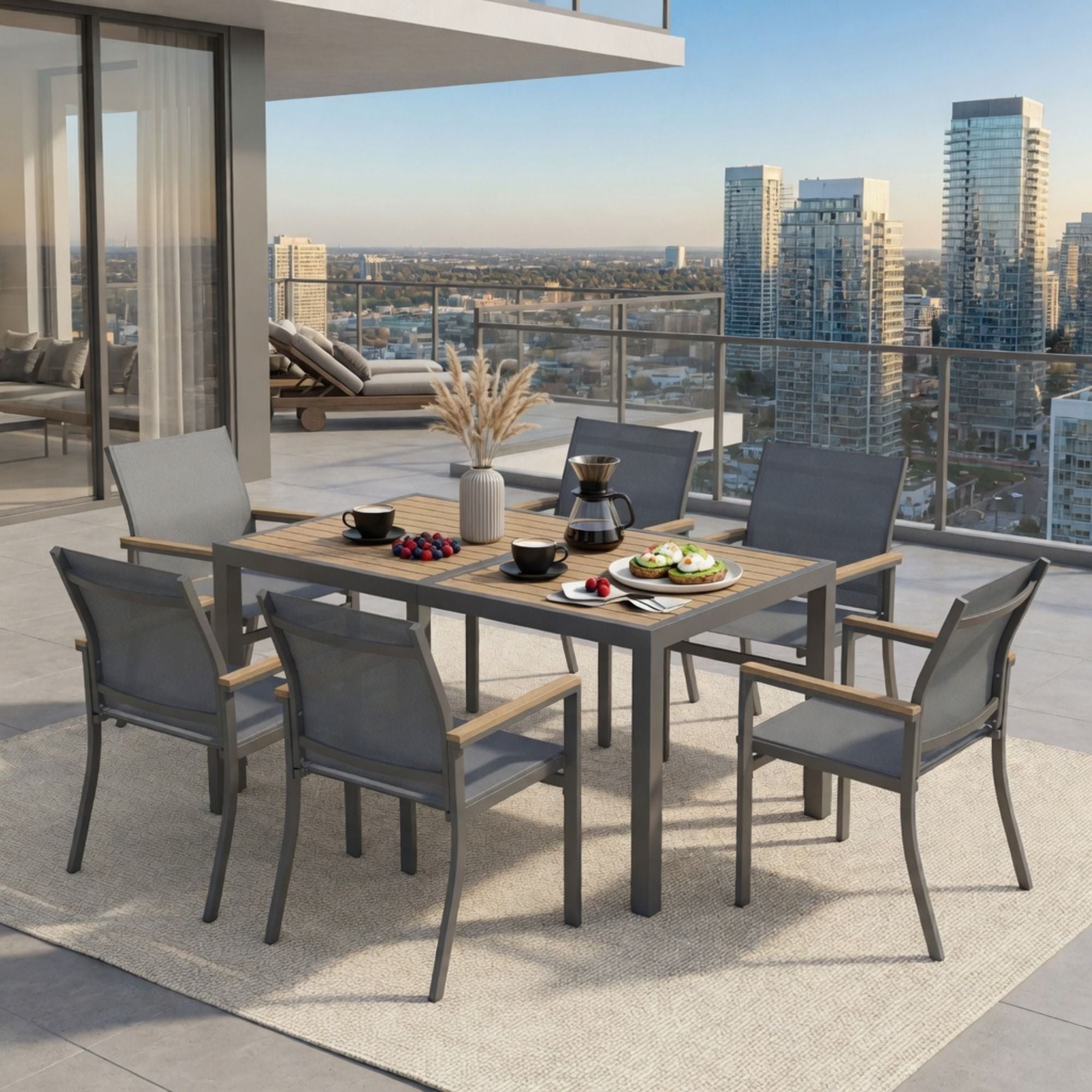 Outdoor Patio Chairs, Ergonomic (Set of 6) - Gray
