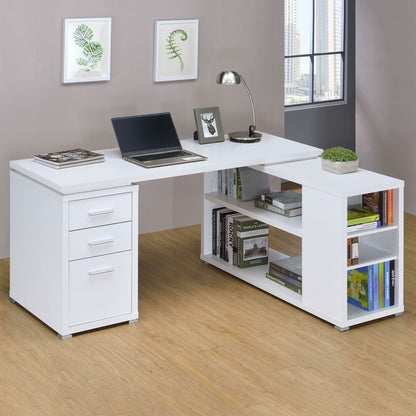 Tona - L-Shape Computer Desk With 3 Drawers And 5 Shelves