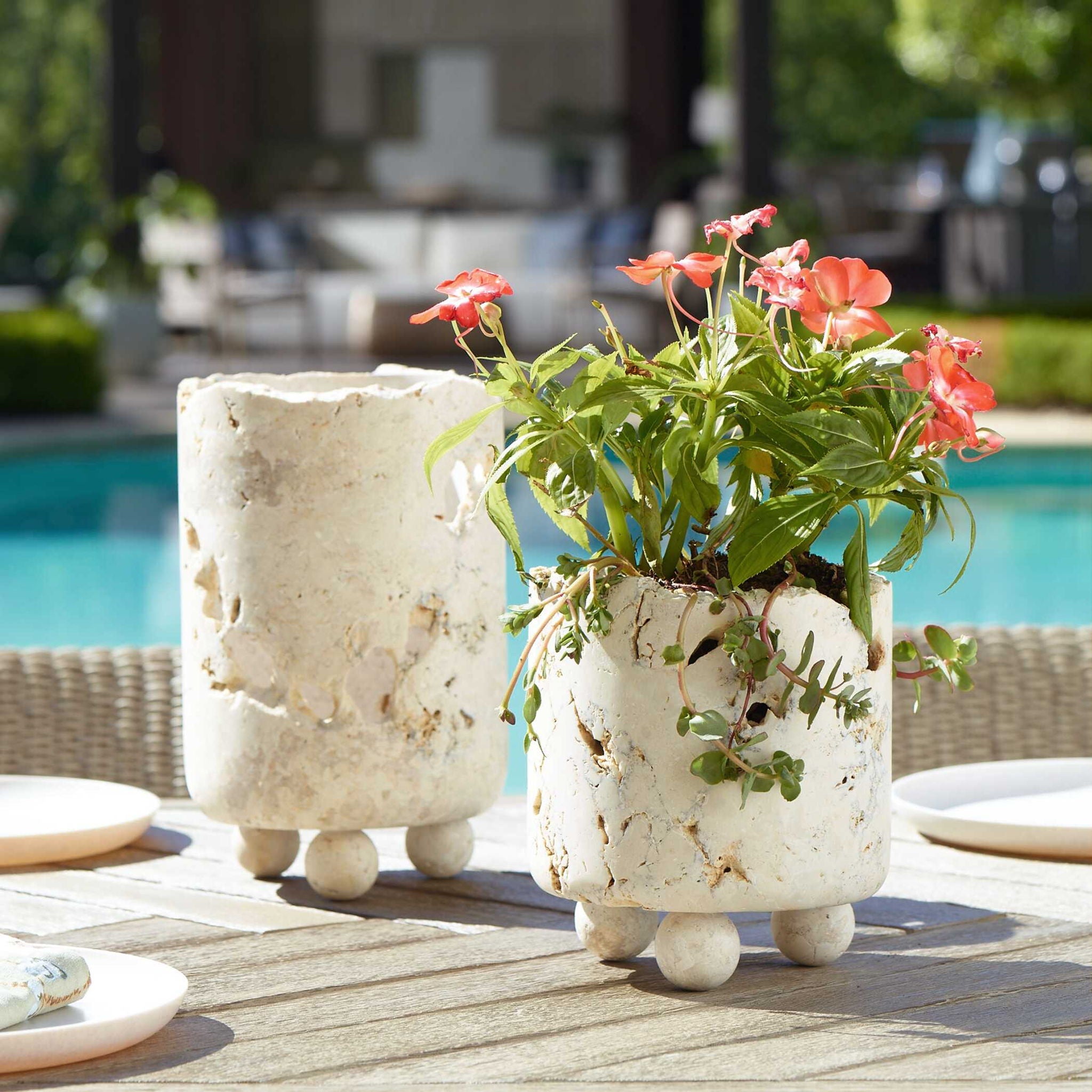 Quarried Stone - Indoor-Outdoor Candleholders (Set of 2) - Brown / White