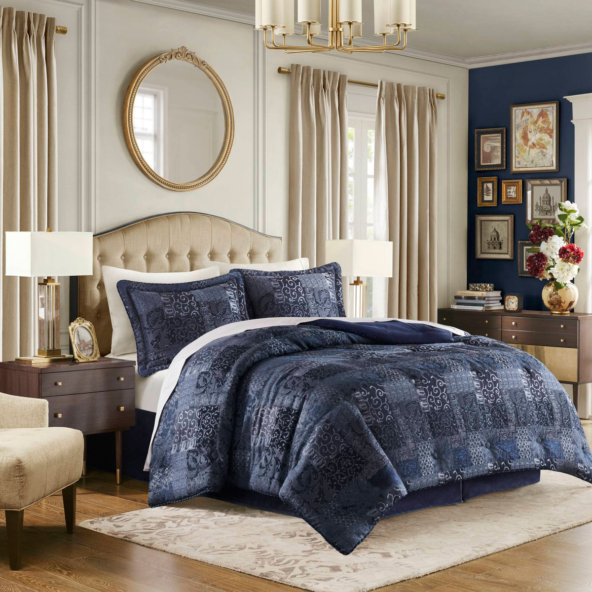 Gabrielle - Queen Comforter Set - Navy