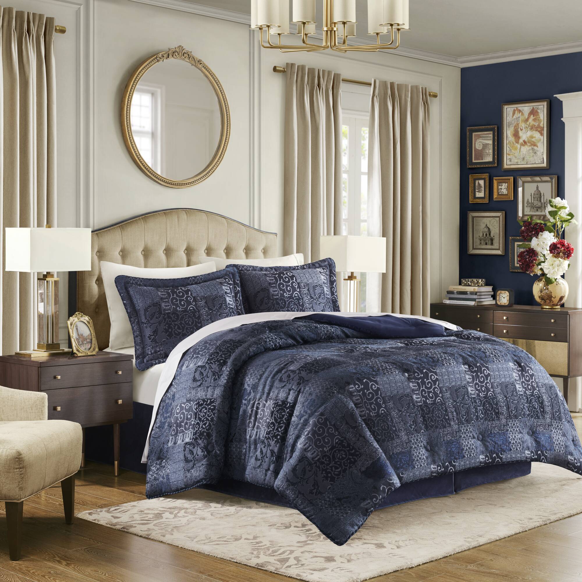 Gabrielle - California King Comforter Set - Navy
