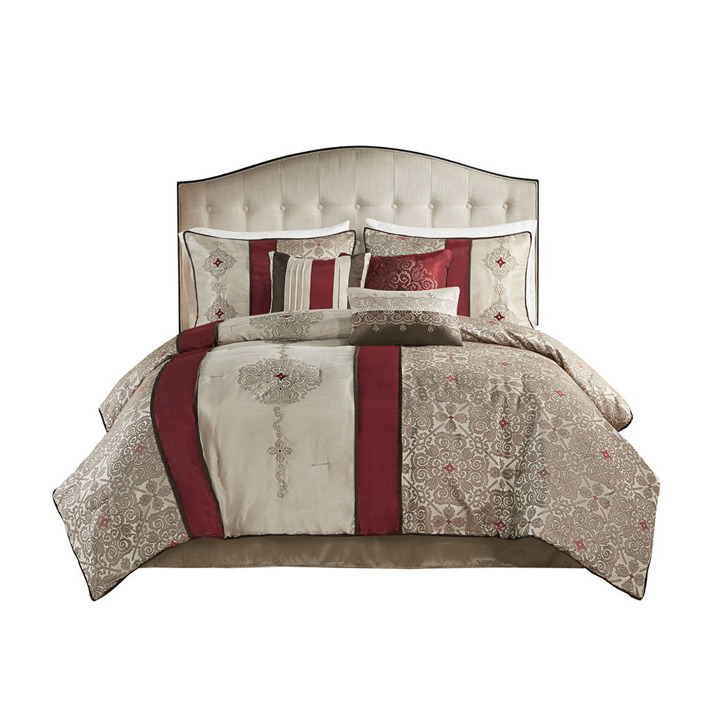Donovan - Queen 7 Piece Comforter Set - Red