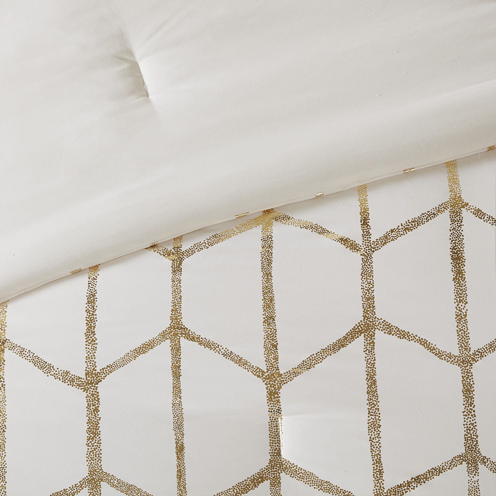 Raina - Metallic Printed Comforter Set - Ivory / Gold