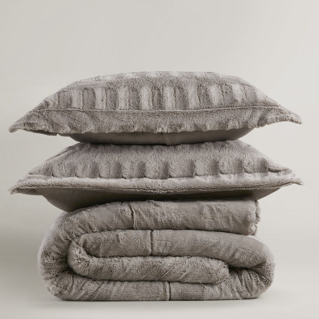 Gia - 3 Piece Full/Queen Solid Comforter Mini Set - Gray
