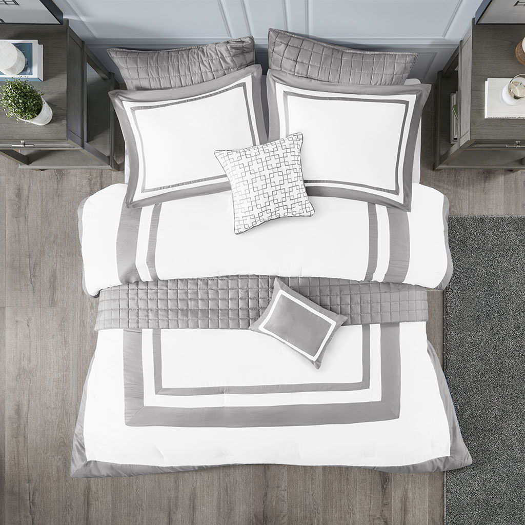 Heritage - 8 Piece Comforter And Coverlet Set Collection - Gray