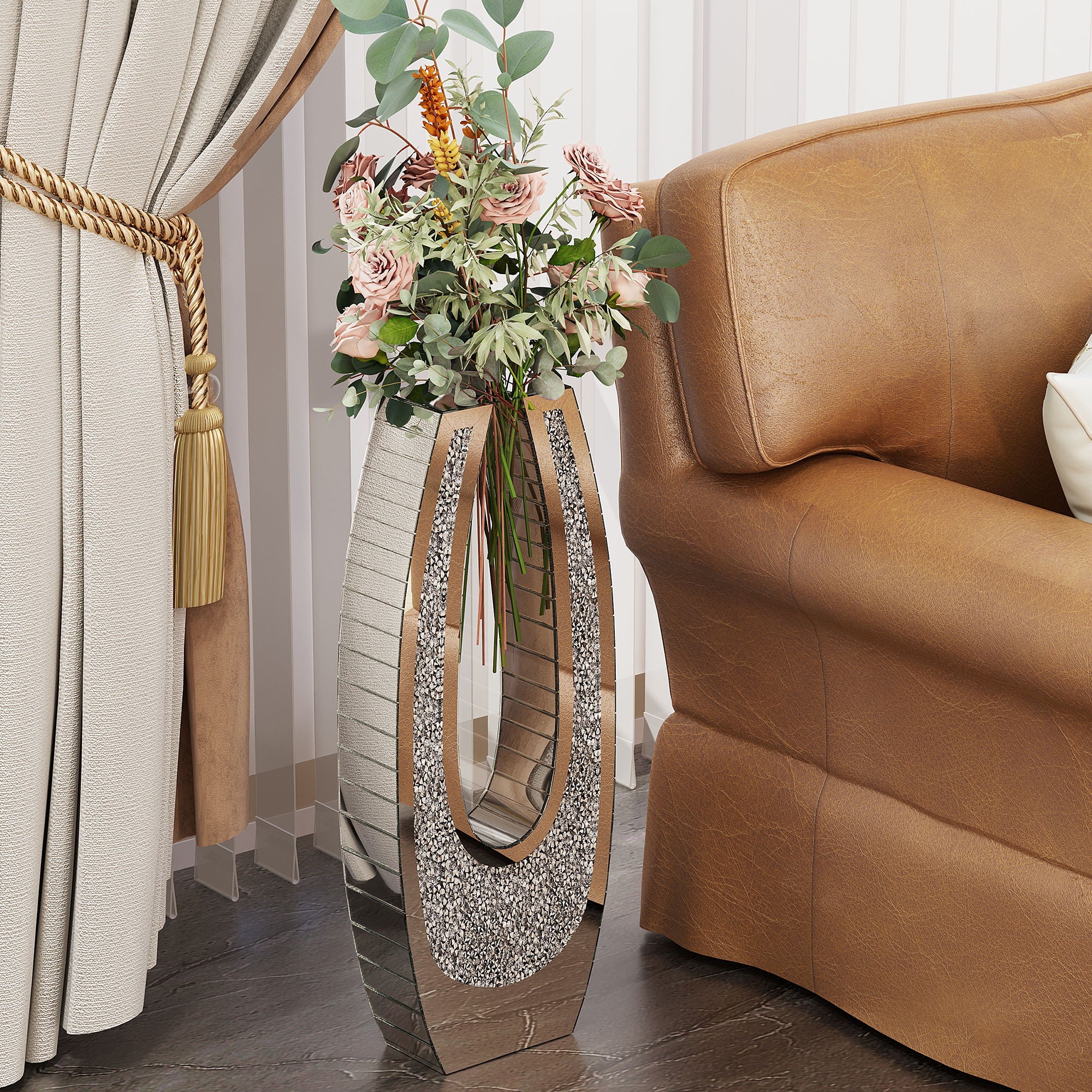 U - Shaped Floor Vase With Shattered Diamond Mirror Surface