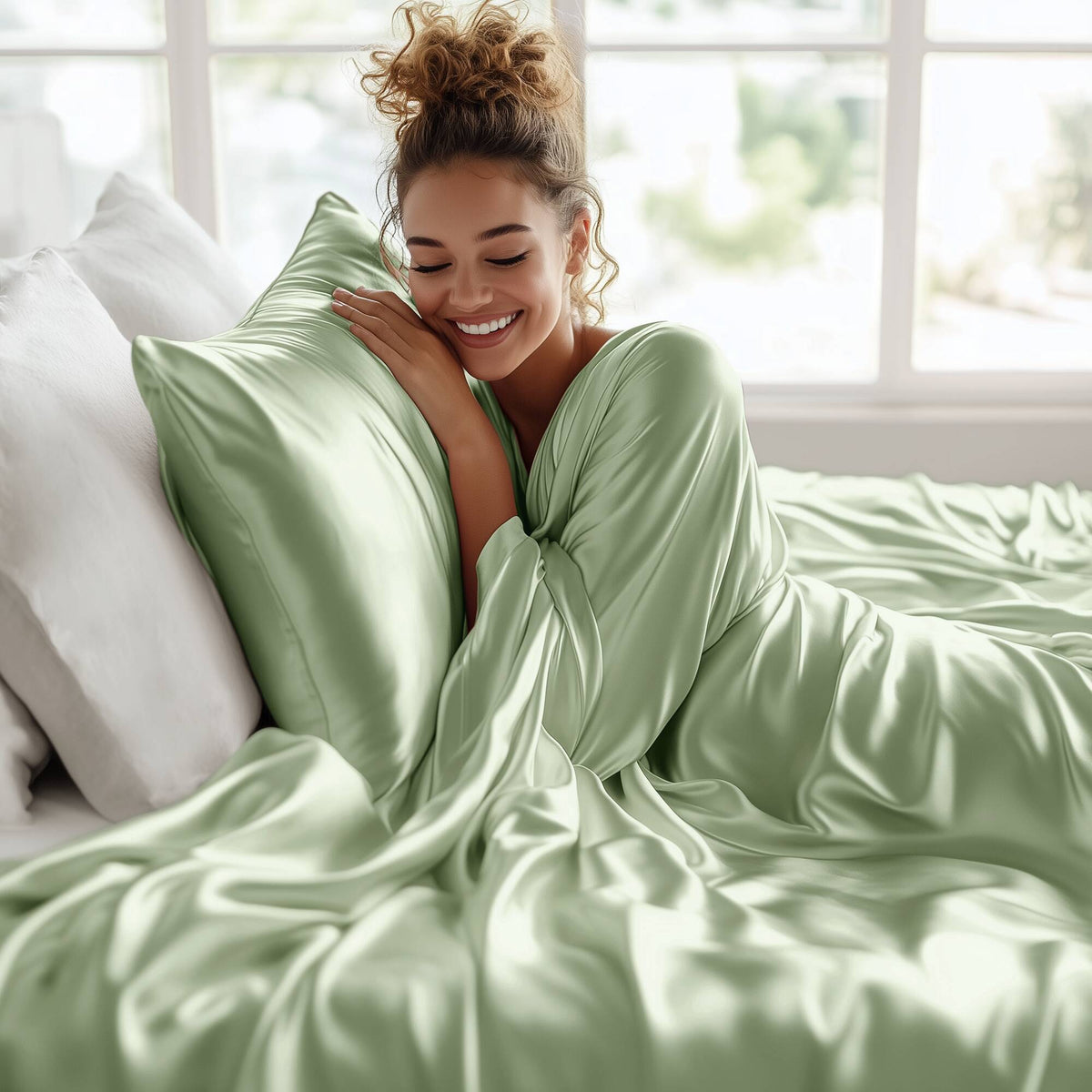 Satin - 6 Piece California King Luxury Sheet Set - Sage