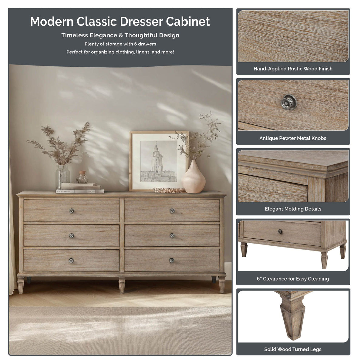 Victoria - 6 Drawer Dresser - Light Natural
