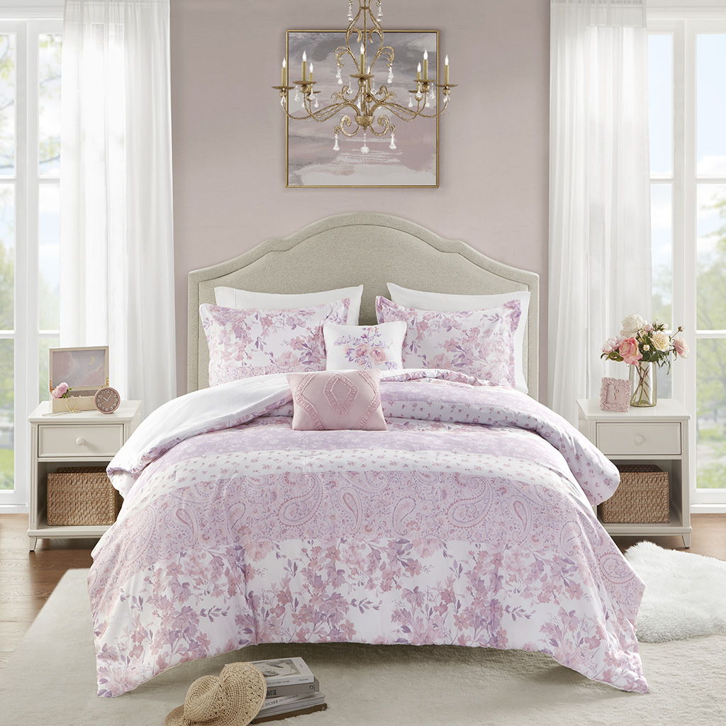 Oliena - Floral Paisley Comforter Set - Pink