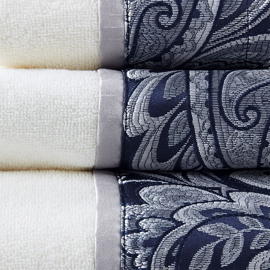 Aubrey - 6 Piece Jacquard Towel Set - Navy