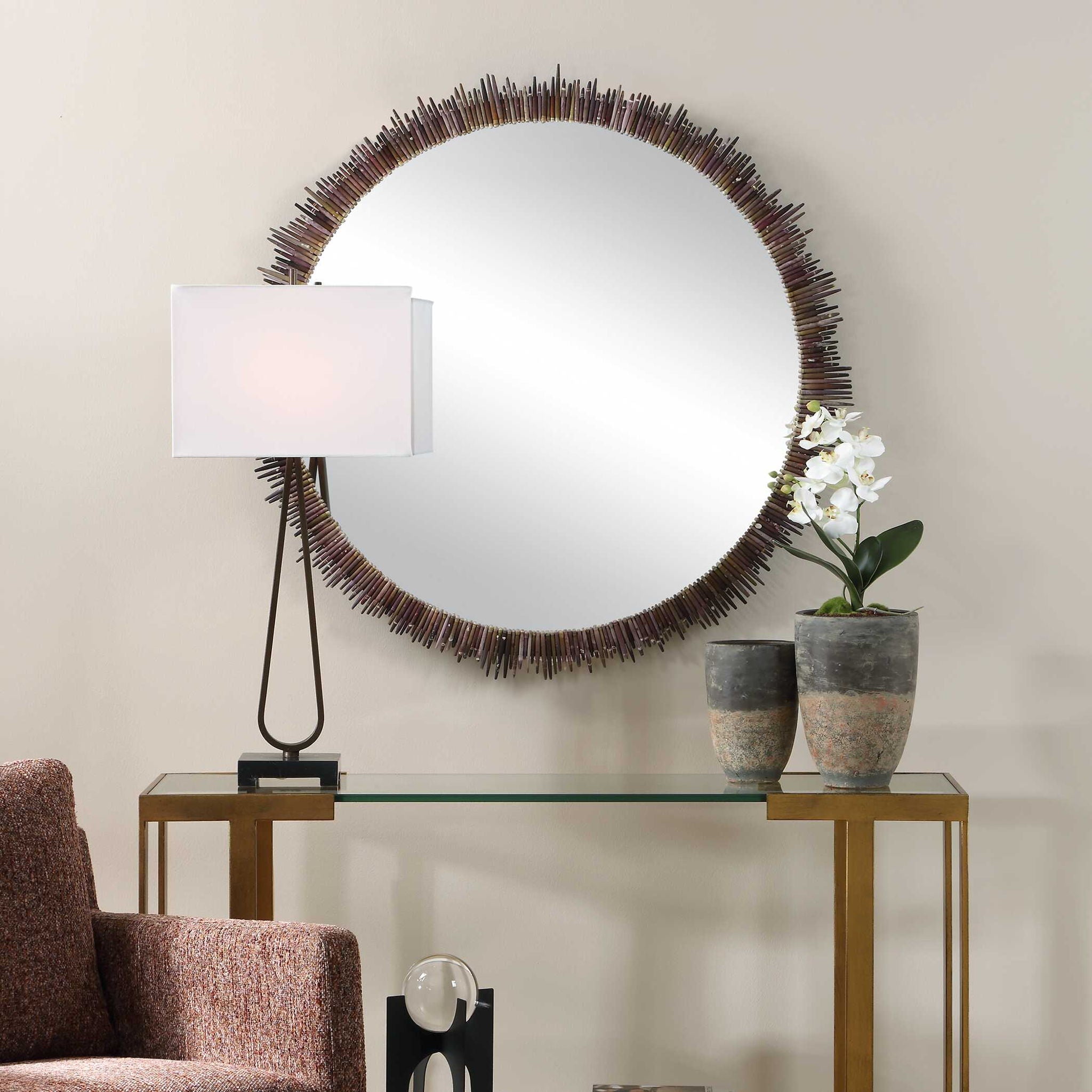 Tiger Sea Urchin - Round Mirror - Brown / Green