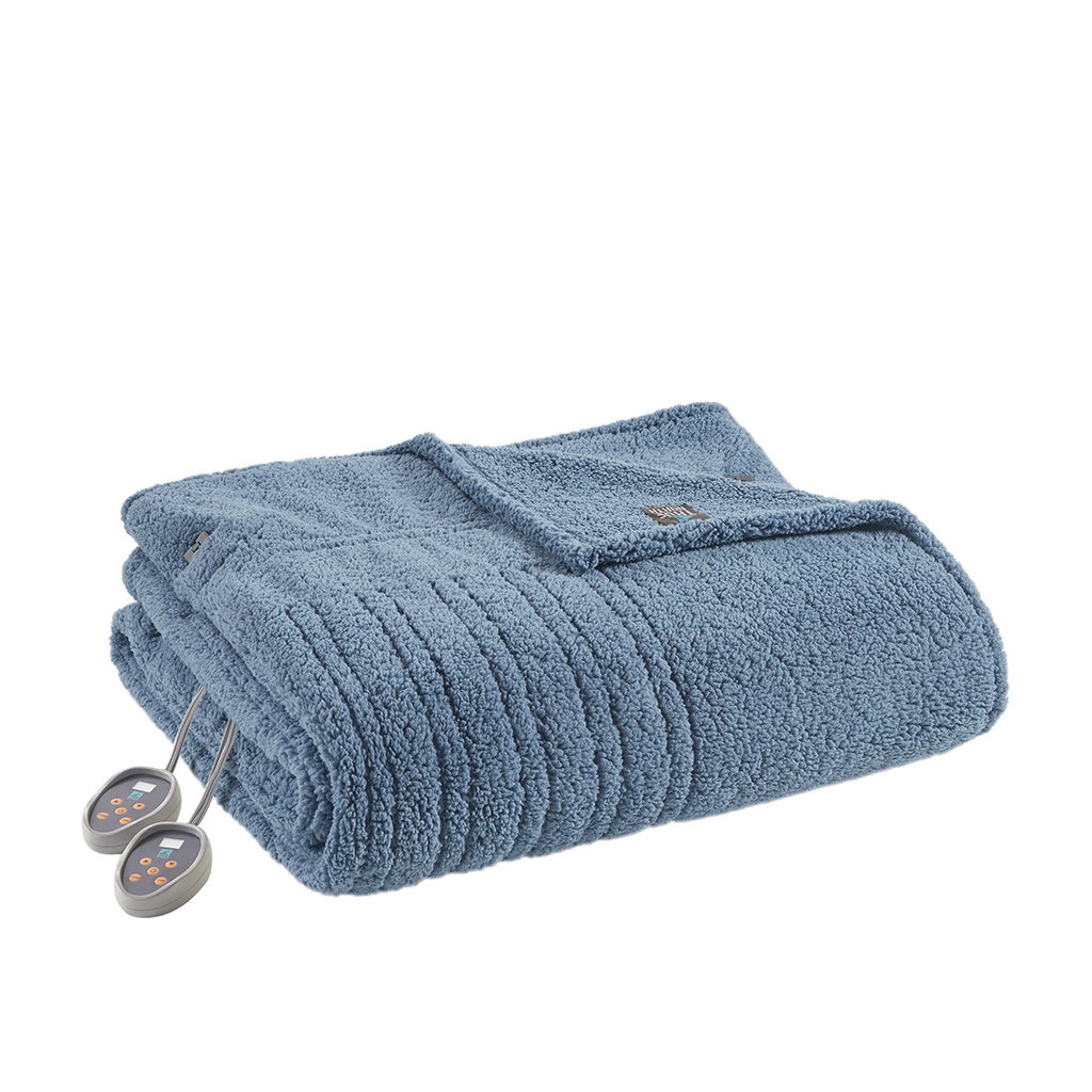 Sherpa - Queen Heated Blanket - Blue