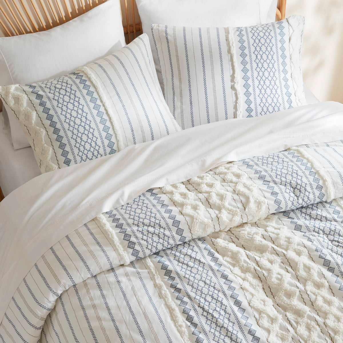 Imani - Cotton Printed Comforter Set With Chenille - White