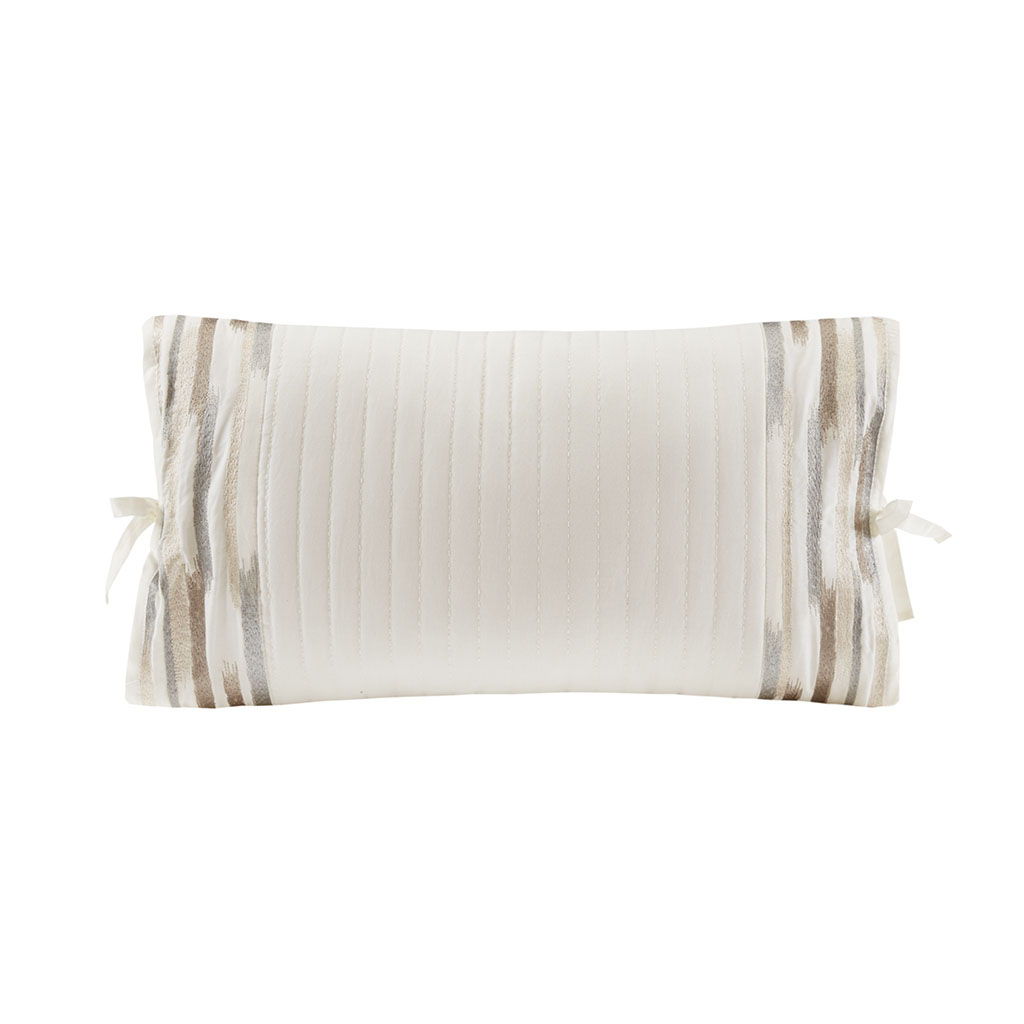Hanae - Embroidered Oblong Decorative Pillow - White