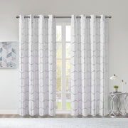 Raina - 63" Total Blackout Metallic Print Grommet Top Curtain Panel - White / Silver