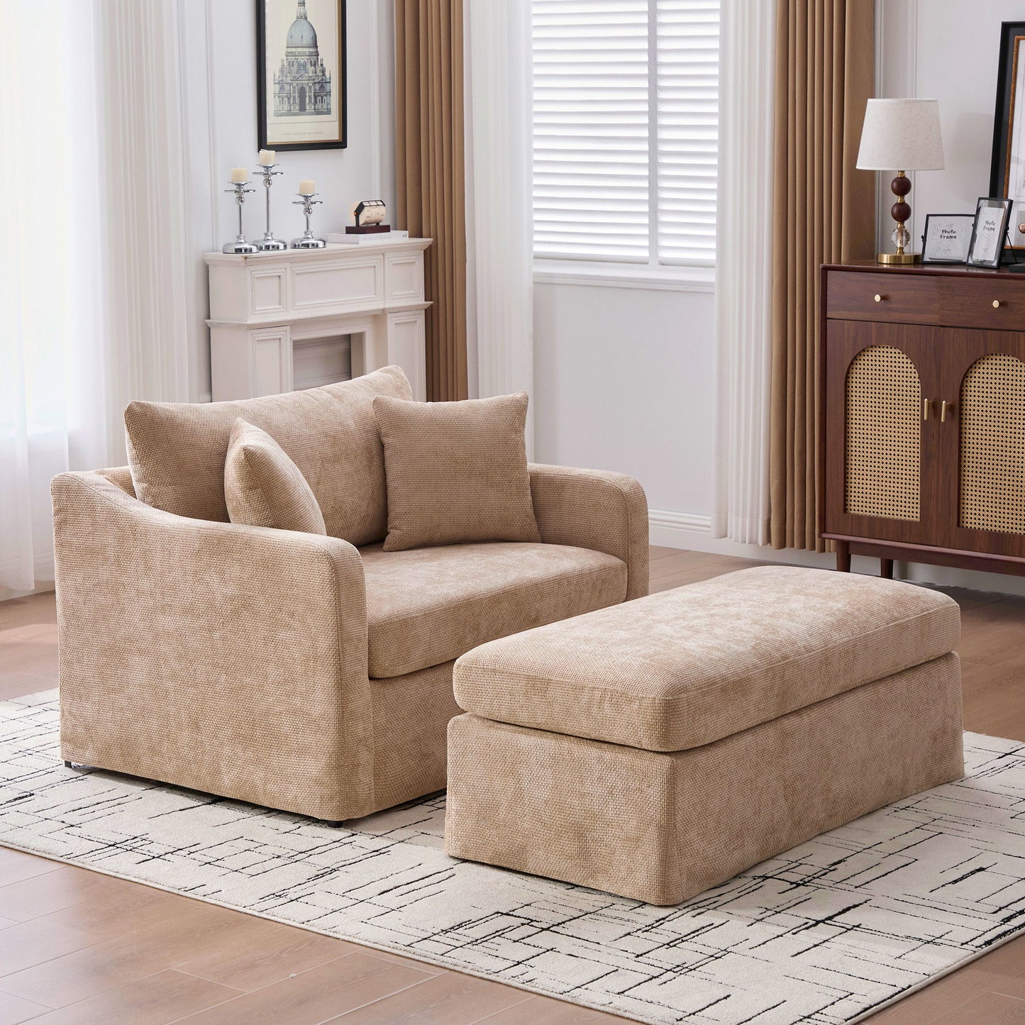 Accent Chair With Ottoman, Includes 2 Bolster Pillows