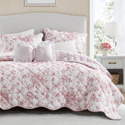 Adele - 4 Piece Full Quilt Set - Pink / White