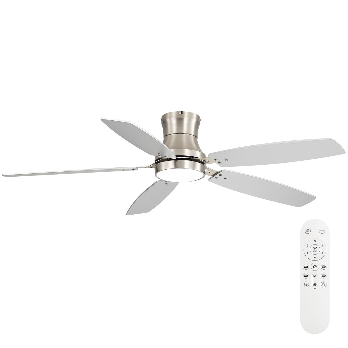 52" Flush Mount Ceiling Fan With Light, DC Motor, Remote Control, Dual Color